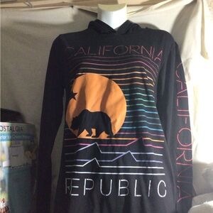 California Republic Black Long Sleeve Hooded Tee